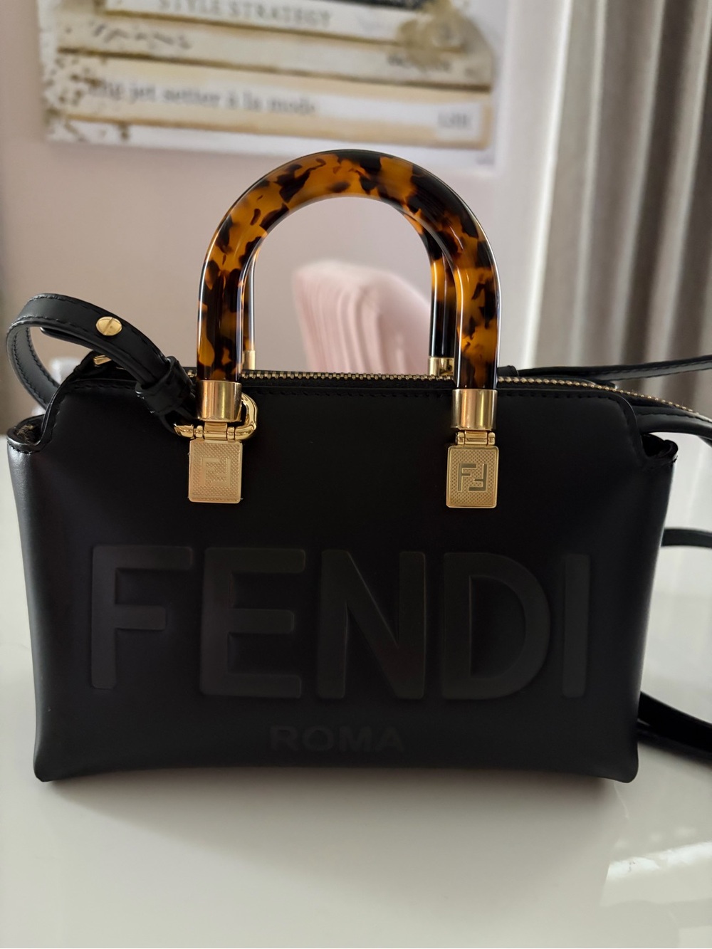 Fendi Black By the Way Mini with Tortoiseshell Handle and Gold Hardware